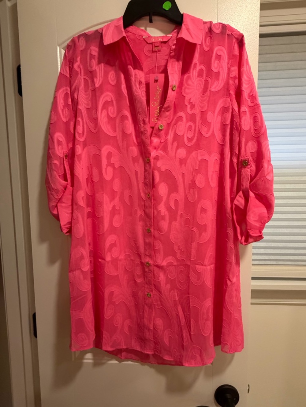 Lilly Pulitzer Bright Pink Embroidered Button-Up Coverup